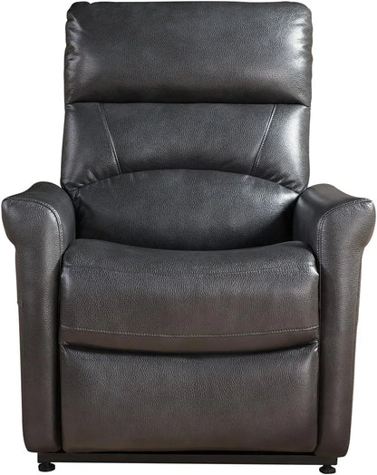 Black faux leather recliner chair on a white background