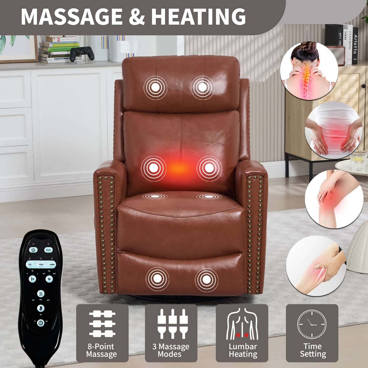 Red Recliner w/ Heat, Massage, Rocker & Swivel – Manual