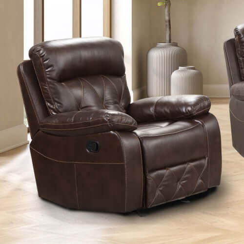 Brown Manual Recliner Chair – Diamond Stitching & Pillow Arms