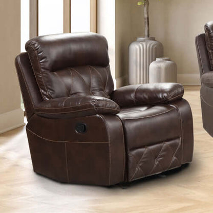 Brown Manual Recliner Chair – Diamond Stitching & Pillow Arms