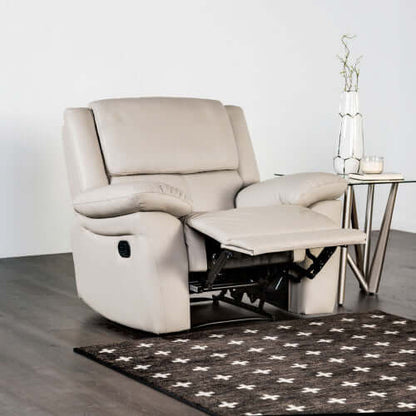 Off-White Manual Glider Recliner – Pillow Top Arms & Welt Trim