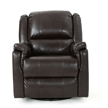 Brown faux leather recliner chair on a white background