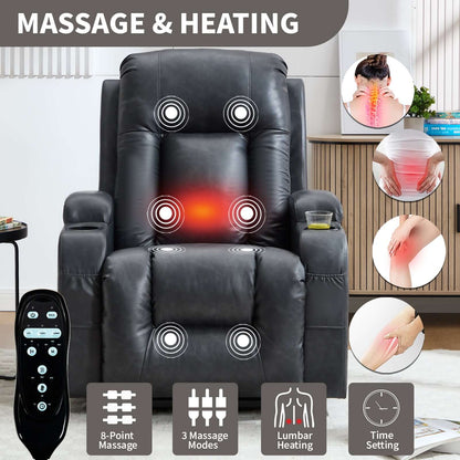 350 LB Power Lift Recliner w/ Massage, Heat, USB, Cup Holders-Gray