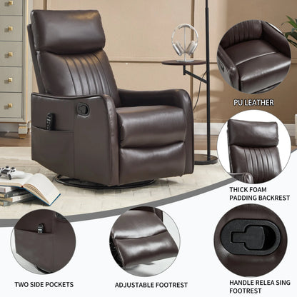 Brown leather recliner chair with features highlighted in a home setting