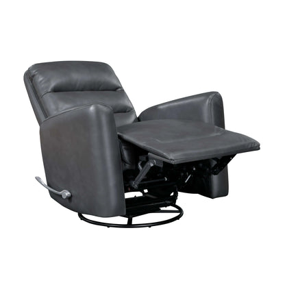 Gray recliner chair fully reclined on a white background