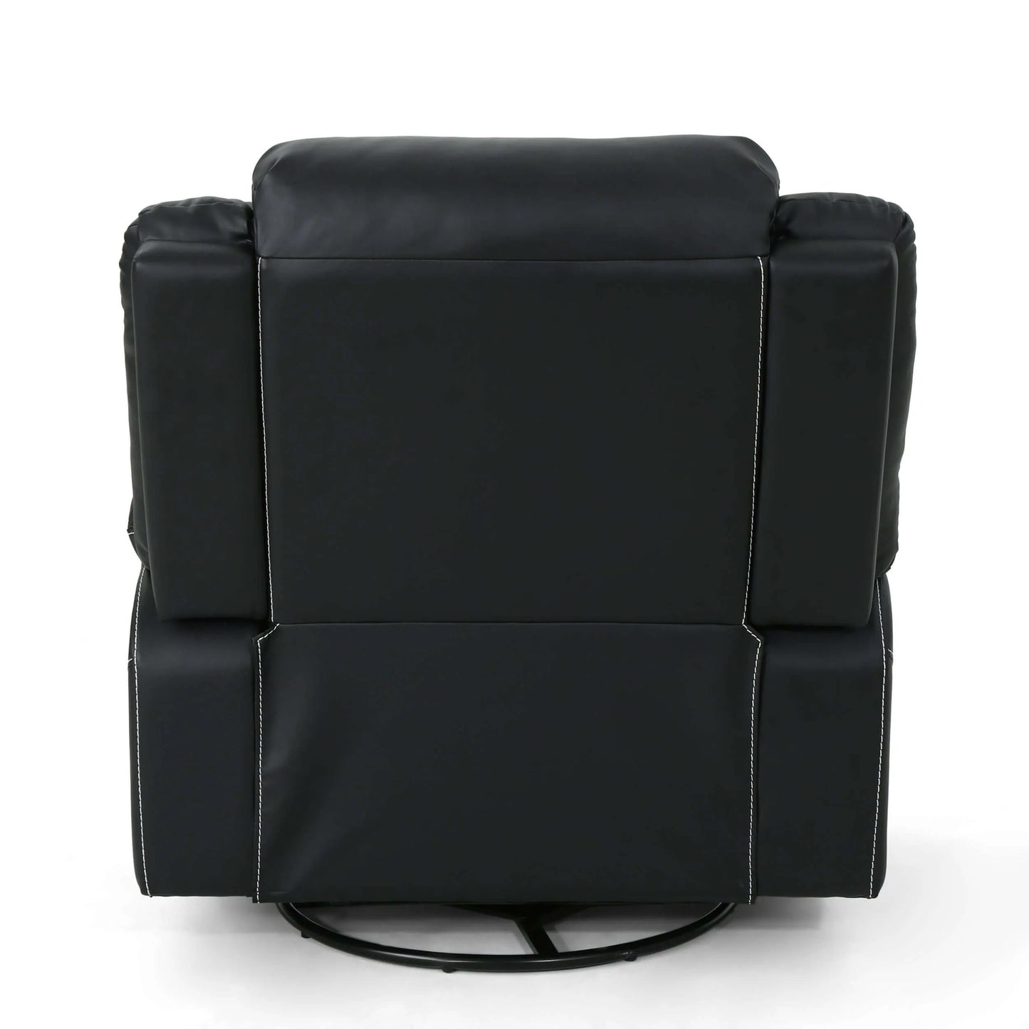 Back view of a Modern Faux Leather Manual Swivel Recliner with 360-Degree Rotation on a white background