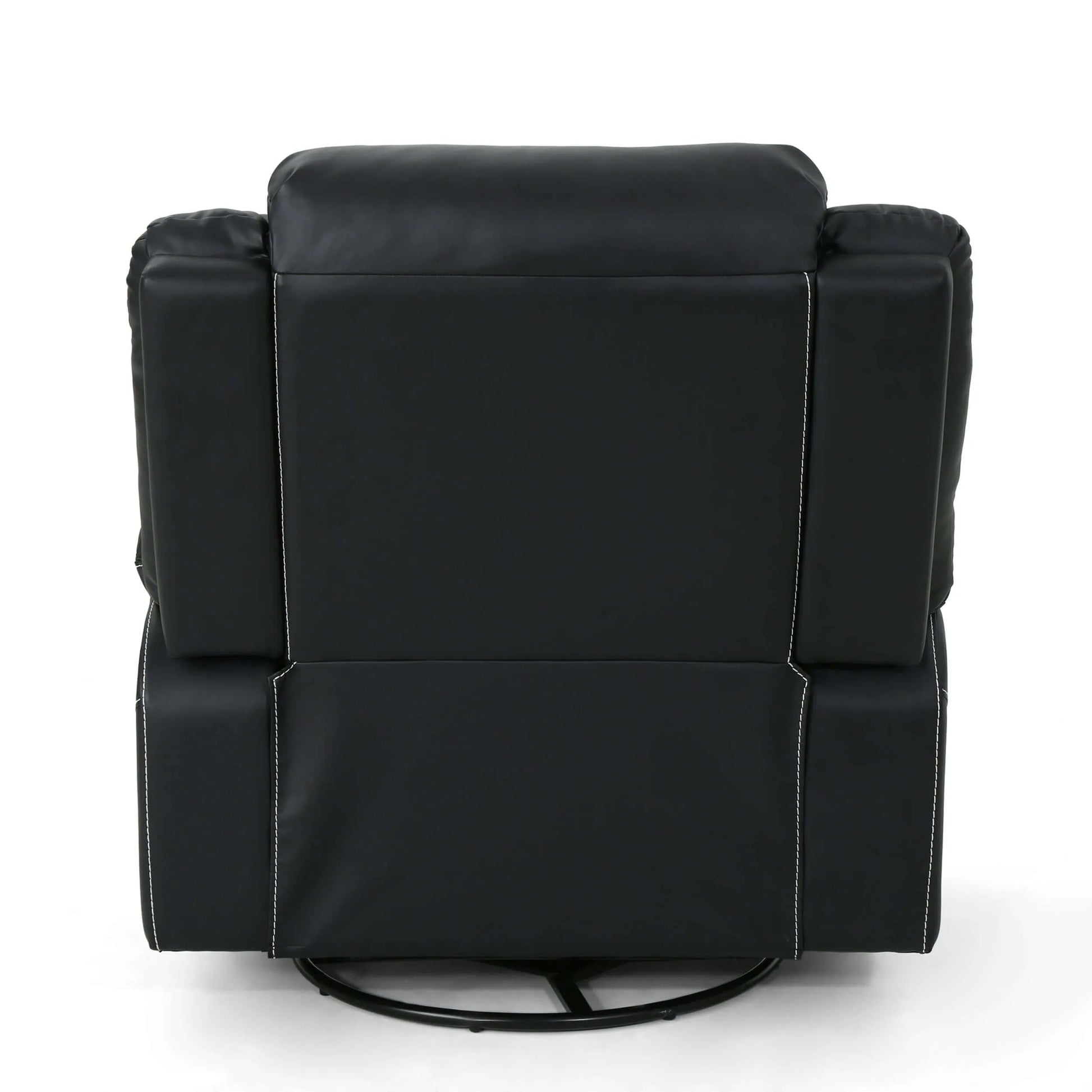 Back view of a Modern Faux Leather Manual Swivel Recliner with 360-Degree Rotation on a white background