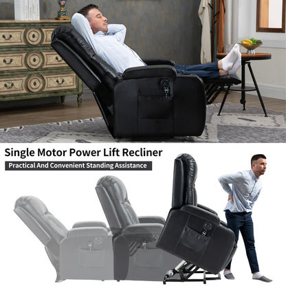 350 LB Power Lift Recliner w/ Massage, Heat, USB & Cup Holders – Black