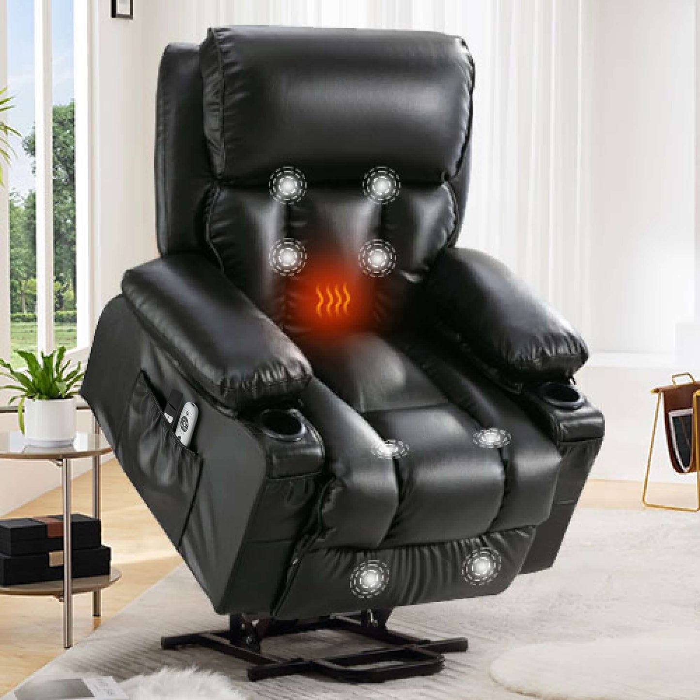 Power Electric massage lift lounge chair, suitable for the elderly, with heating and vibration functions,Fleece leather with USB, can be used for lying down. Black