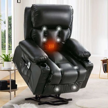 Black massage lift chair with heating indicators in a room setting