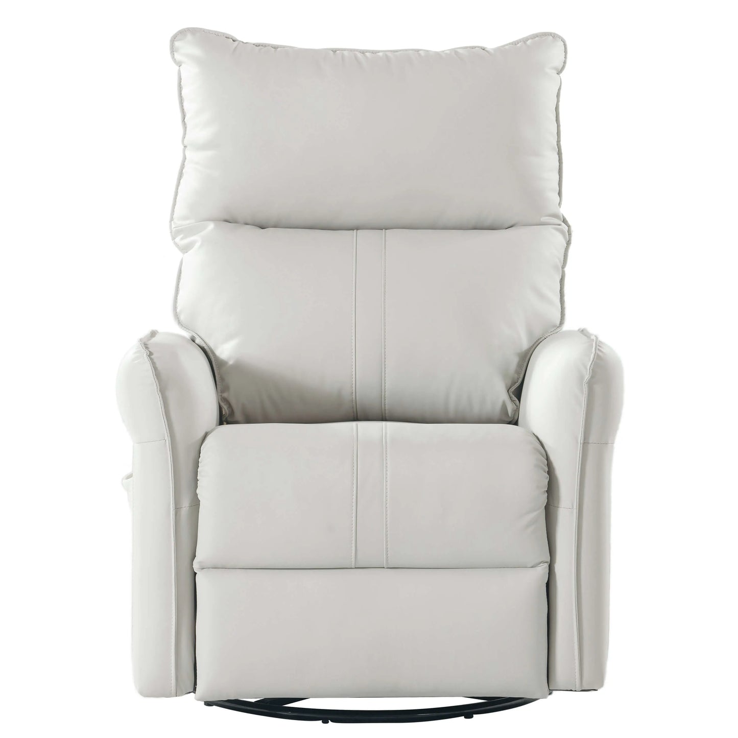 Front view of a light gray recliner chair on a white background
