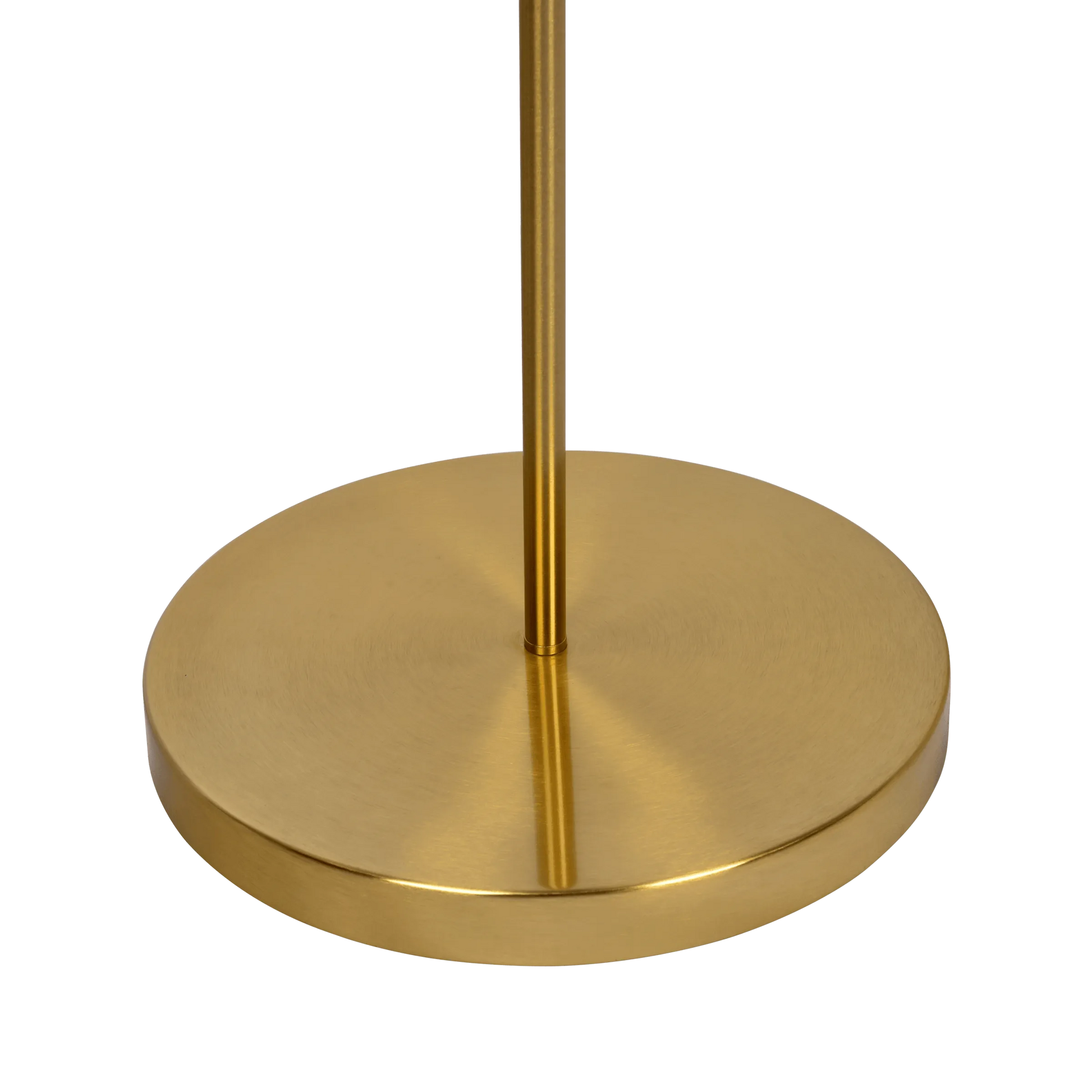 Gold-colored stand with a round base and cylindrical shaft on a white background