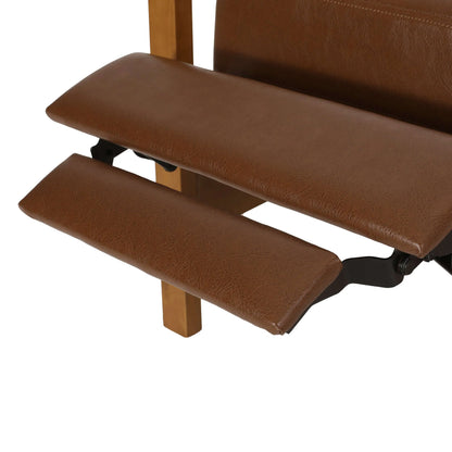 Brown faux leather recliner chair footrest on a white background