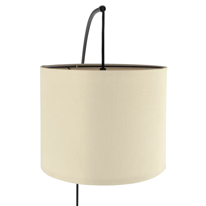 Beige lampshade with black fixture on a white background