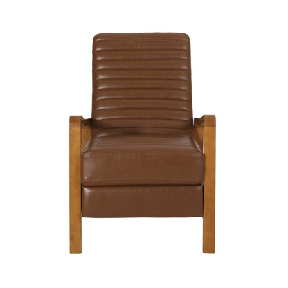 Front of brown faux leather recliner chair on white background